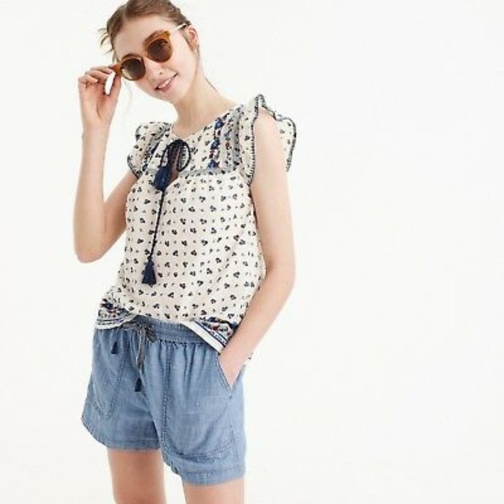 J. Crew Point Sur Flutter Sleeve Peasant Top
